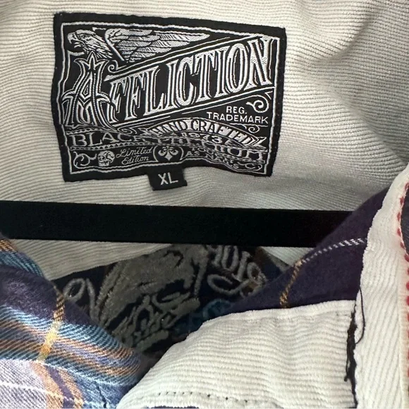 Affliction Men's Casual Plaid Shirt - Blue and Purple - Picture 3 of 5